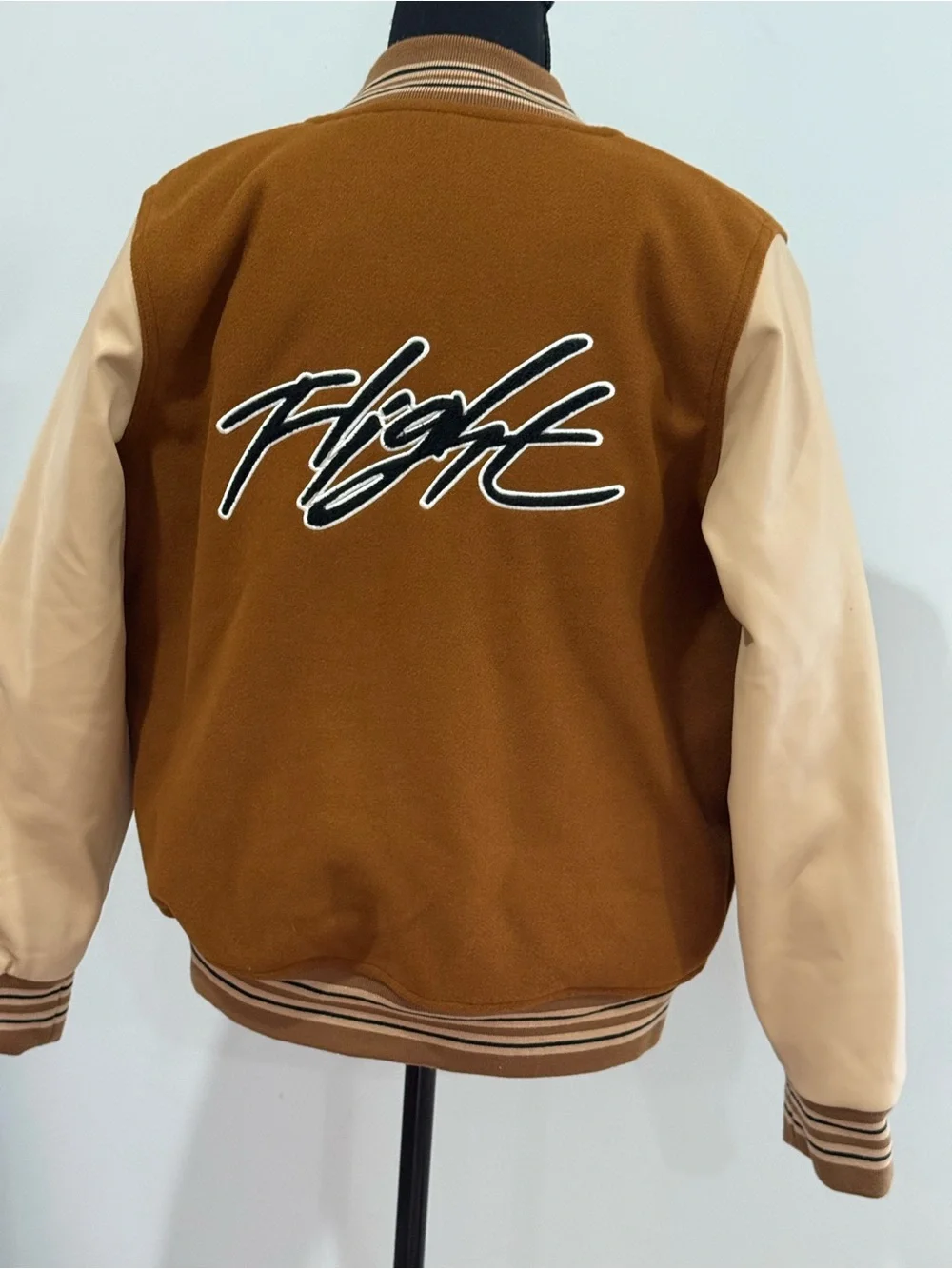 Air Jordan XL (13-15yrs) Brown Varsity Jacket with Cream Sleeves 865